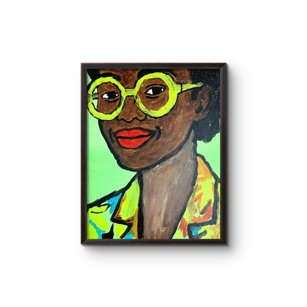 Papa Diouf Original Painting Black Woman Portrait Multi 16x20 New